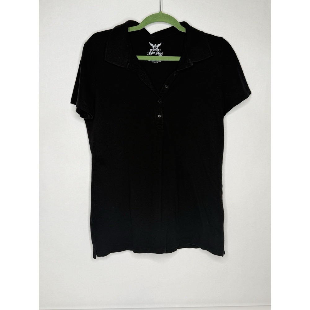 Faded Glory L ( 12-14) Polo Shirt BLACK Cotton Knit Pullover Top